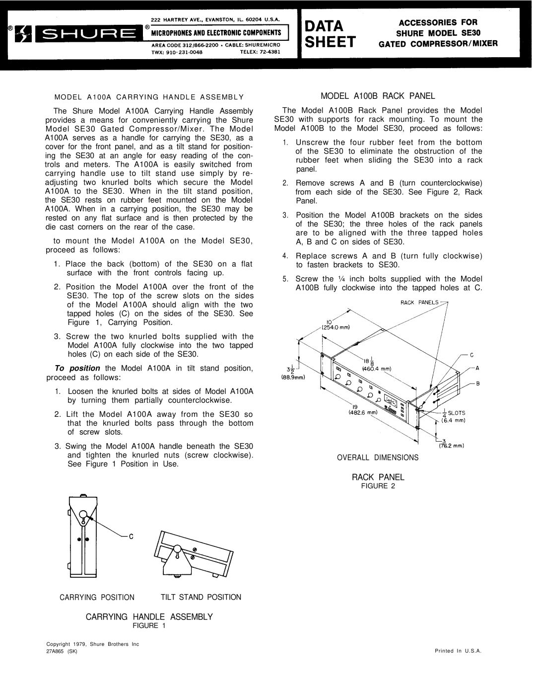 Shure SE30-2 service manual Carrying Handle Assembly 