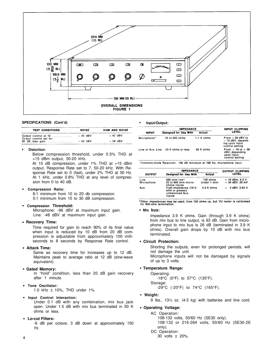 Shure SE30-2 service manual Temperature Range 