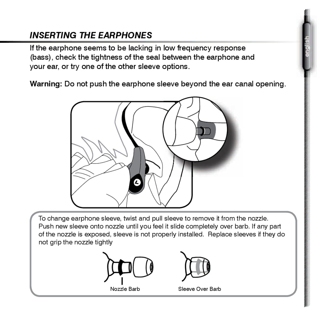 Shure SE420 manual Inserting the Earphones 