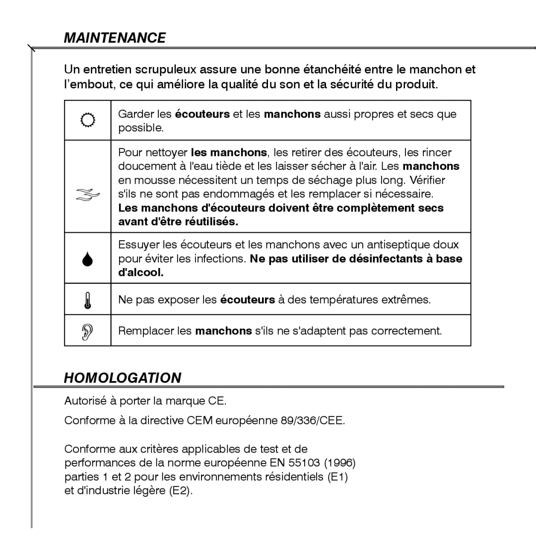 Shure SE530 manual Homologation, Dalcool 