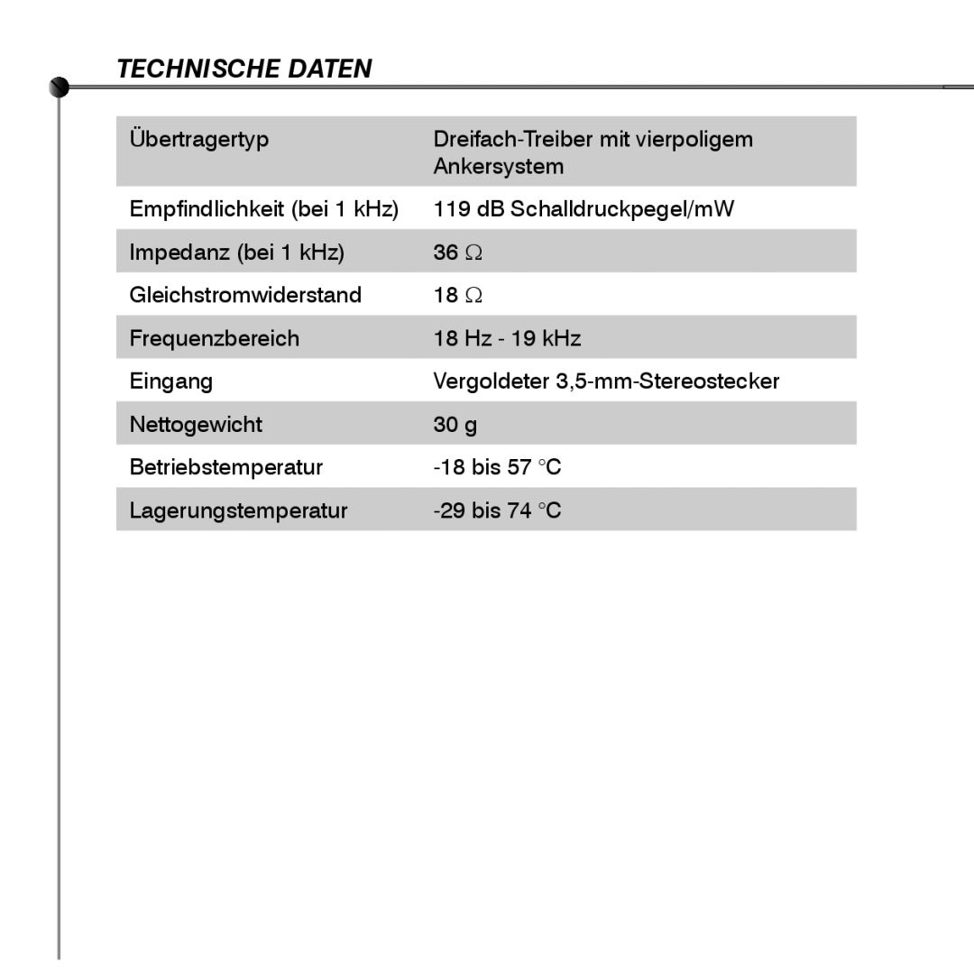 Shure SE530 manual Technische Daten 