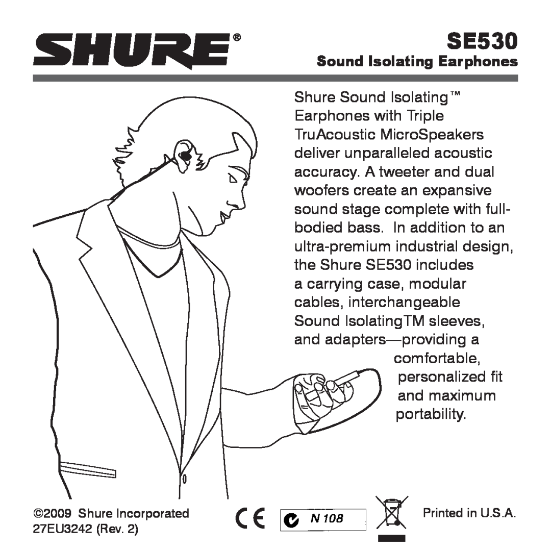 Shure SE530 manual Sound Isolating Earphones 