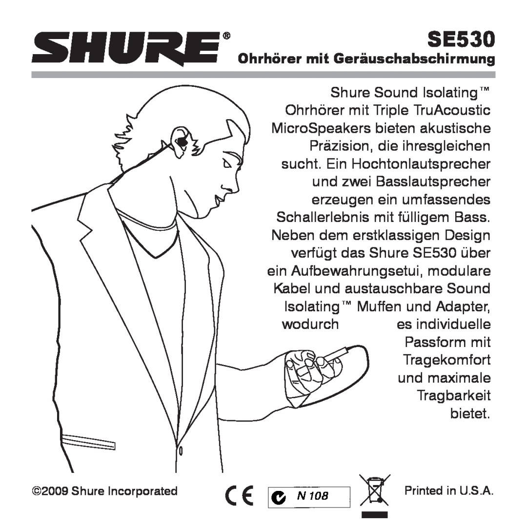 Shure SE530 manual Ohrhörer mit Geräuschabschirmung 