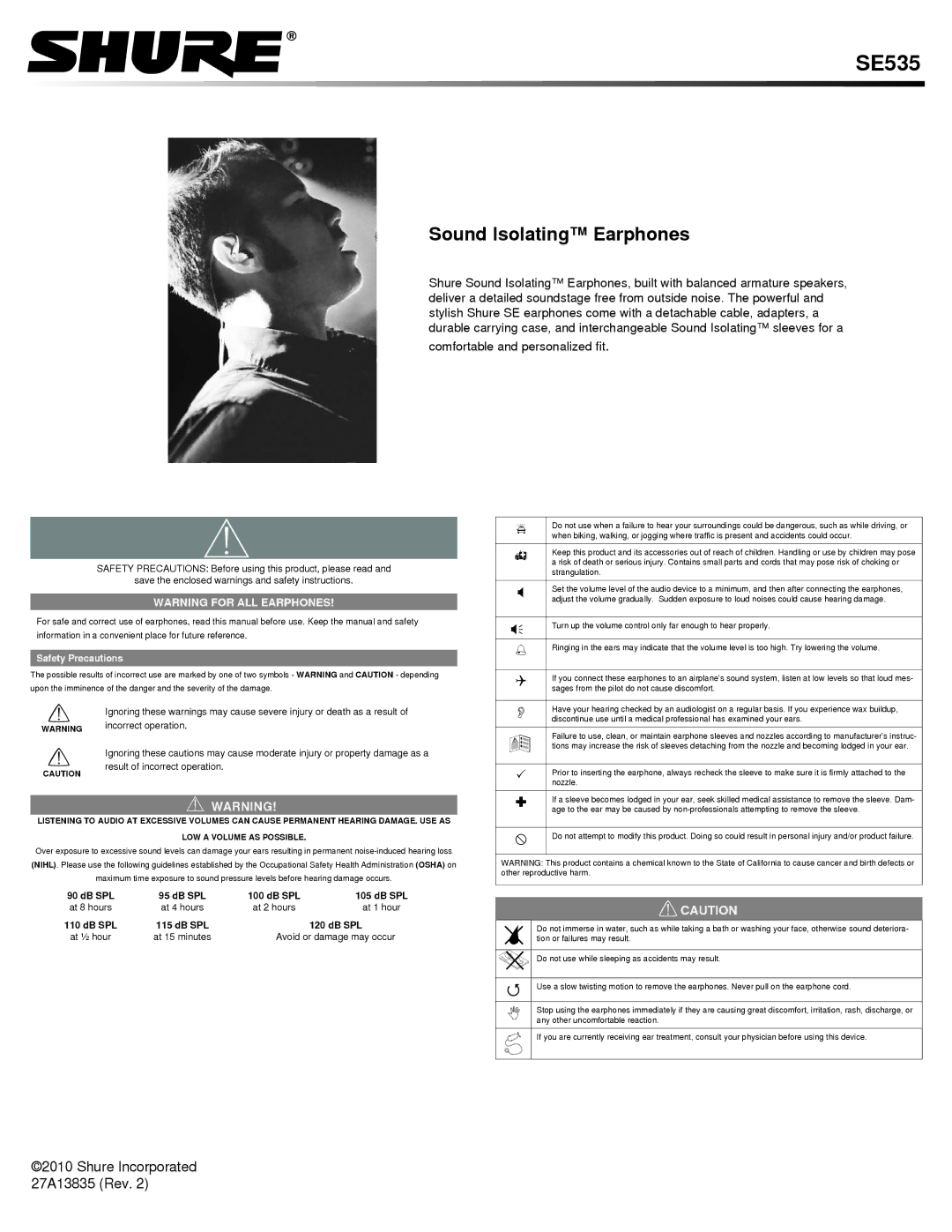 Shure MLP_SE535 manual 