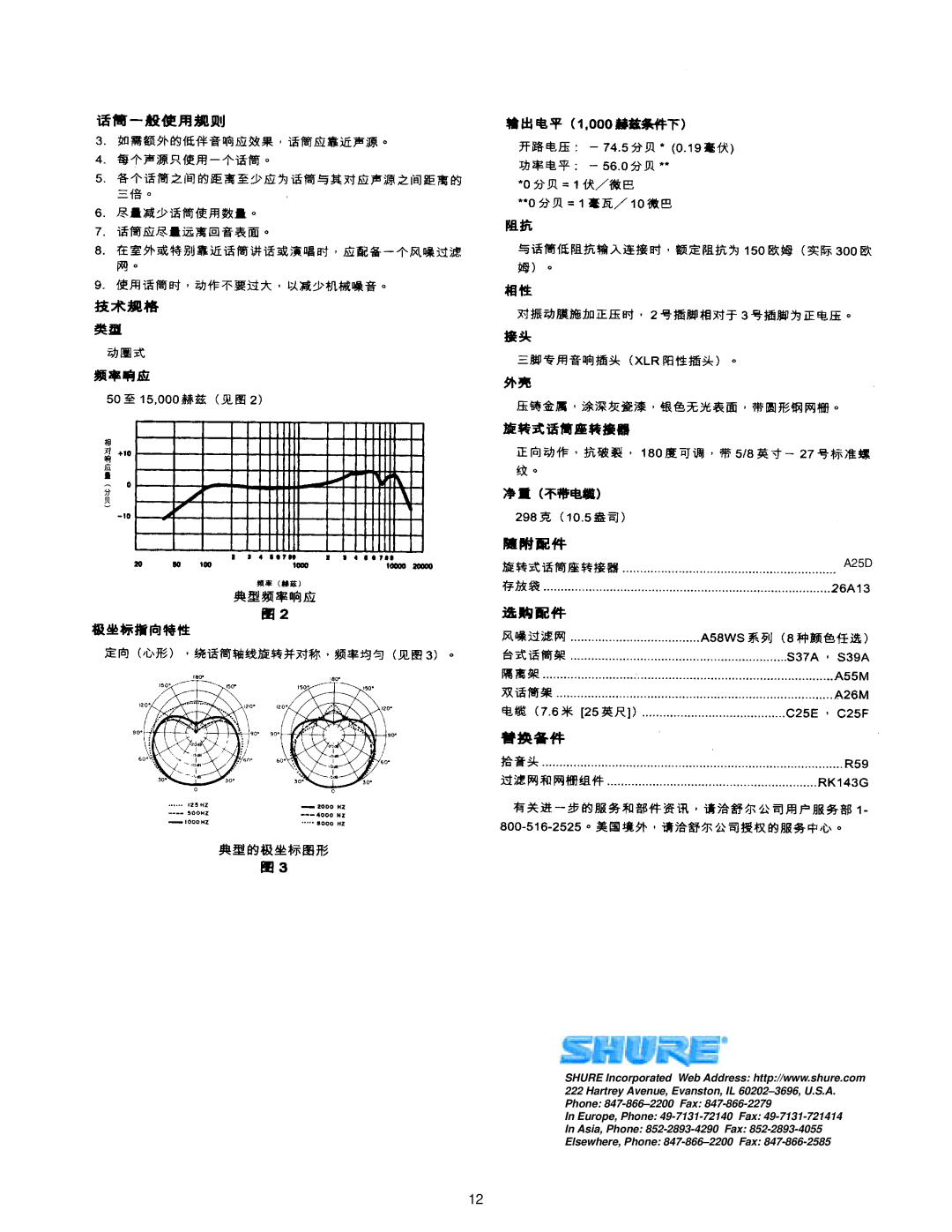 Shure SM58S manual A25D 