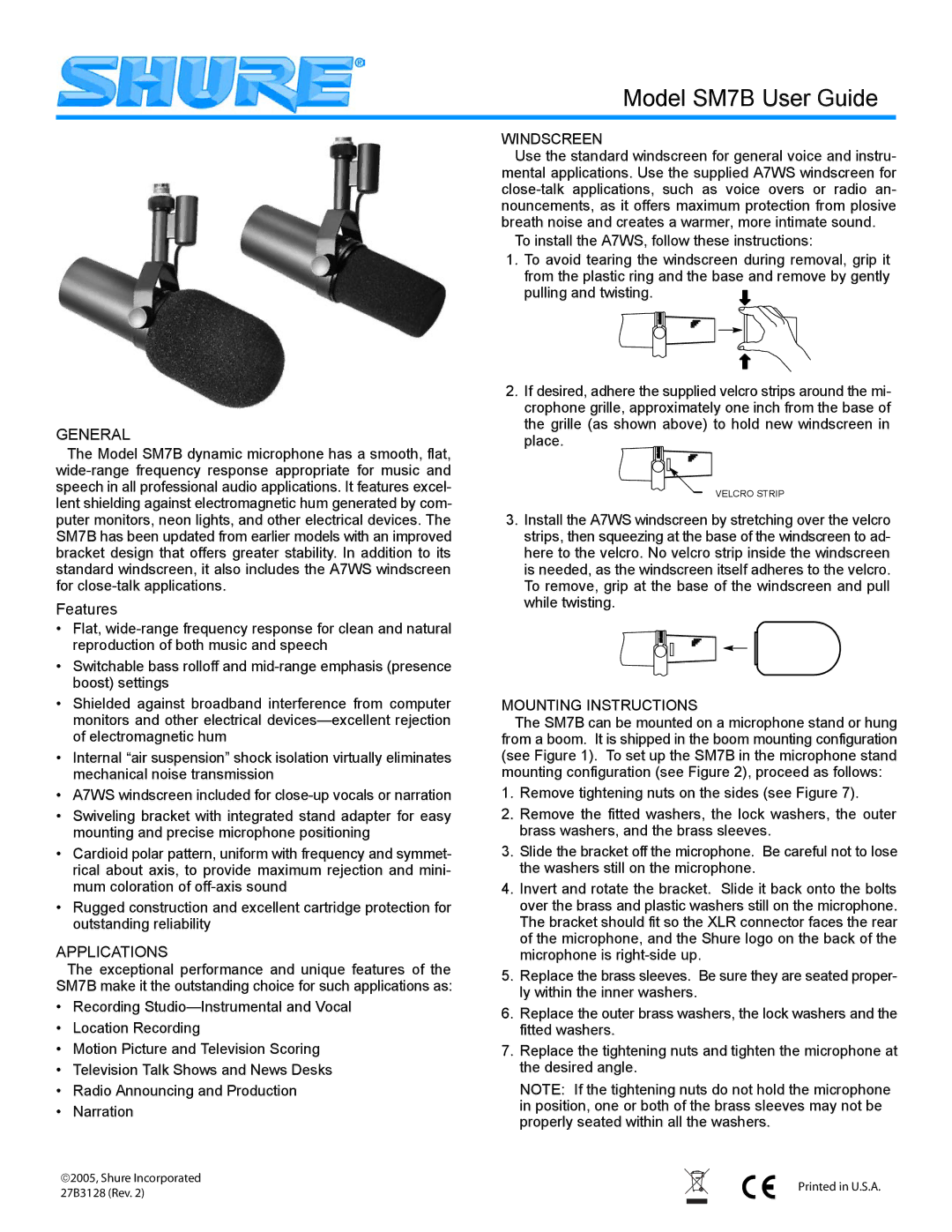 Shure manual Model SM7B User Guide 