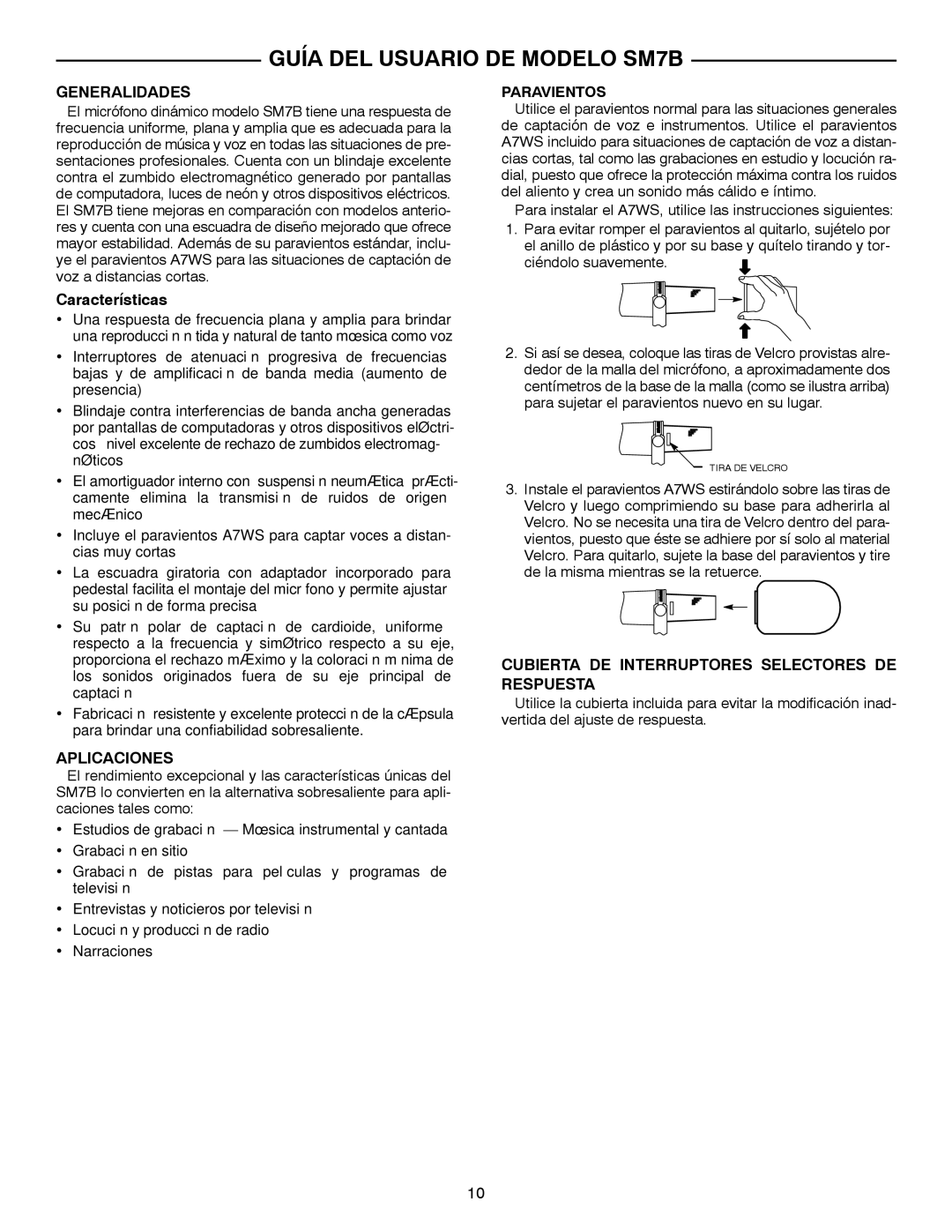 Shure manual Guía DEL Usuario DE Modelo SM7B, Generalidades, Aplicaciones, Paravientos 