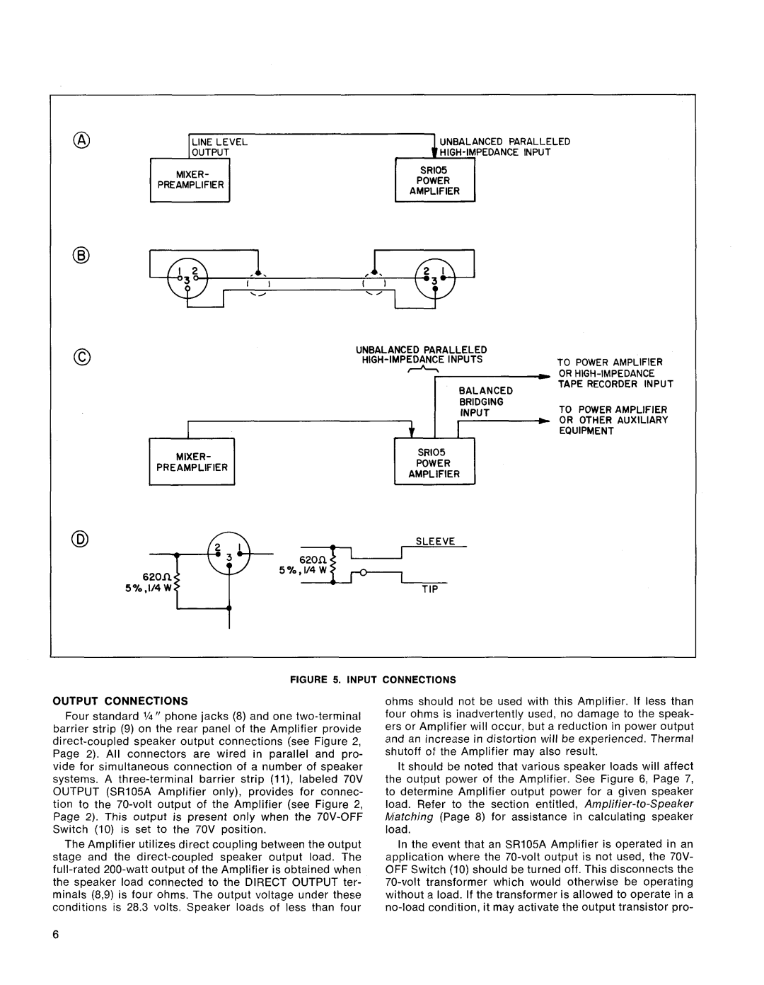 Shure SR105 service manual Output Connections 