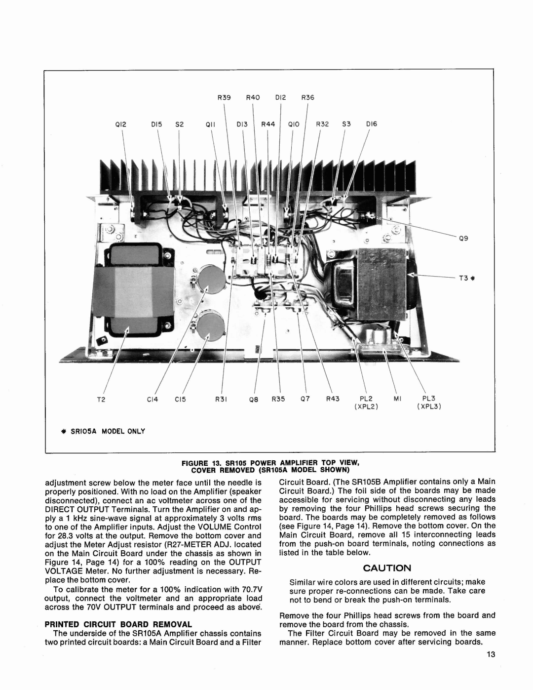 Shure SR105 service manual Printed Circuit Board Removal 