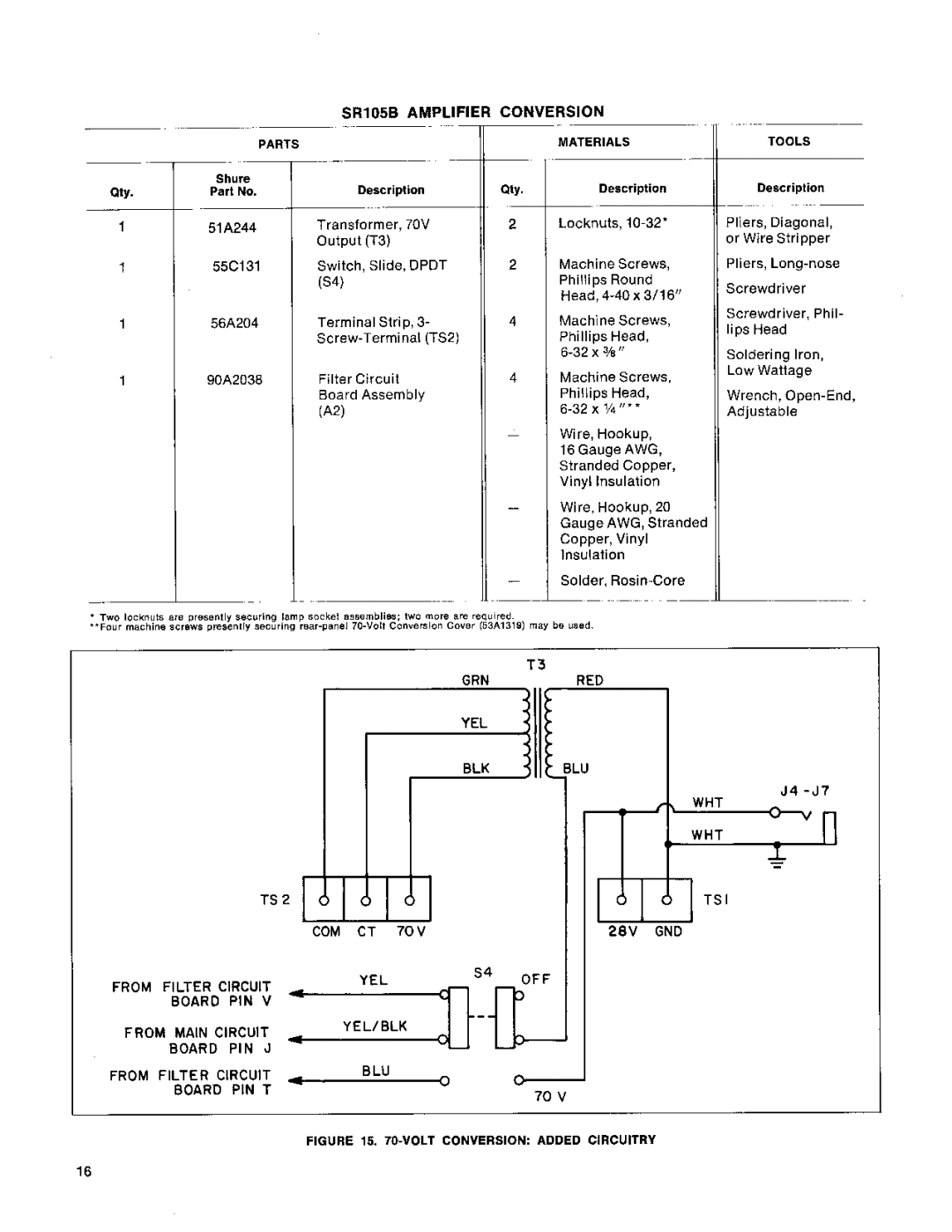 Shure SR105 service manual Grn Red Yel Blk, Wht, Com 