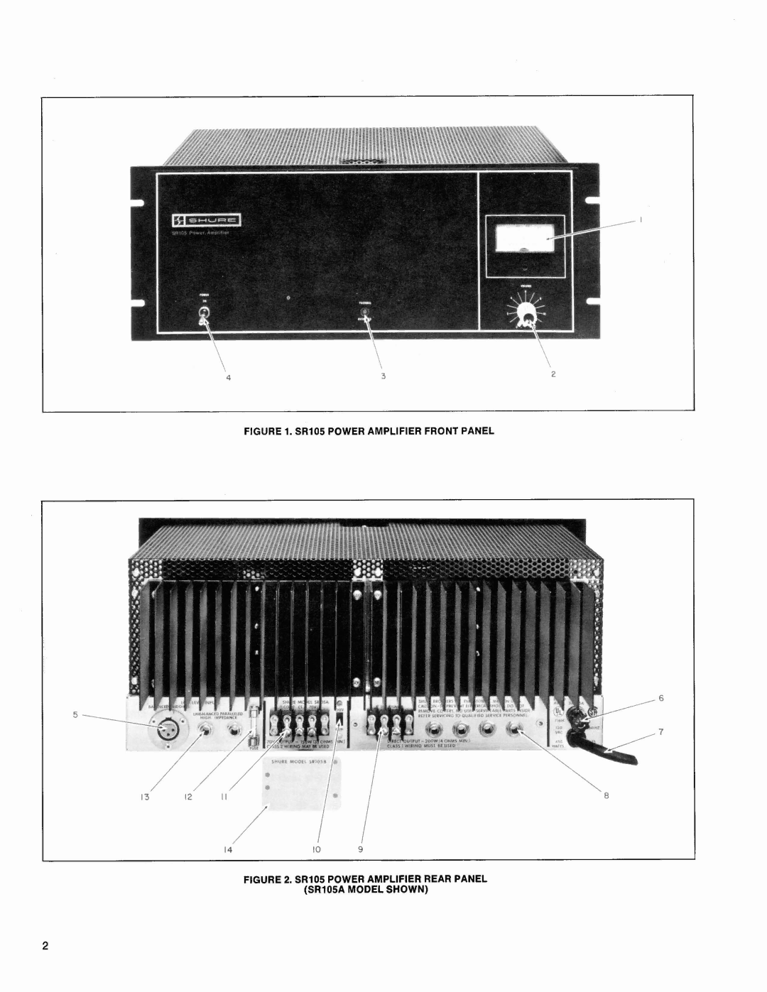 Shure service manual SR105 Power Amplifier Front Panel 