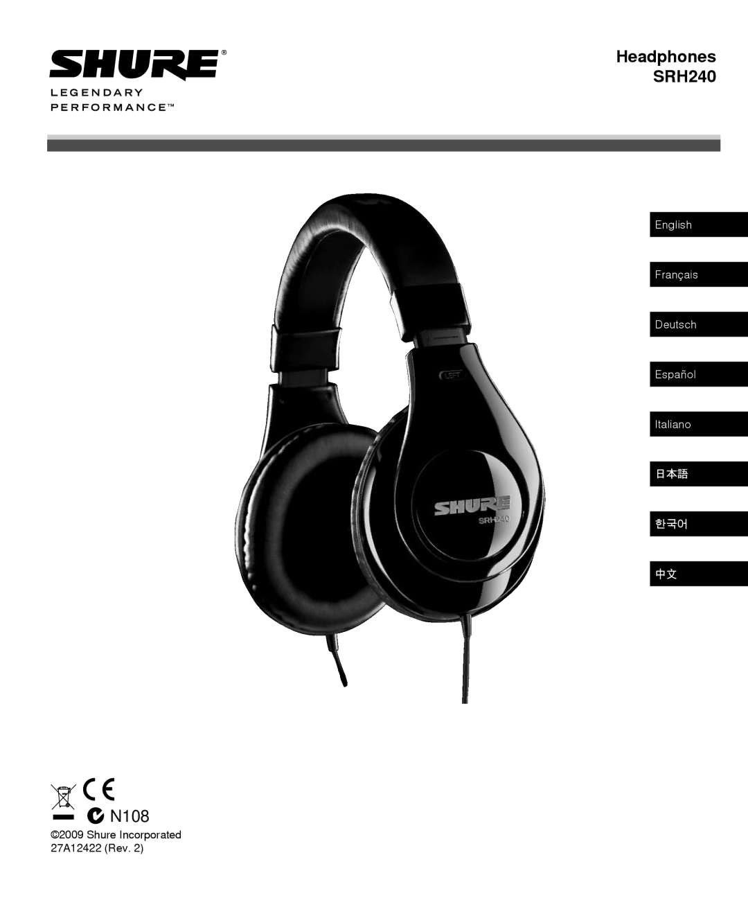 Shure manual Headphones SRH240 