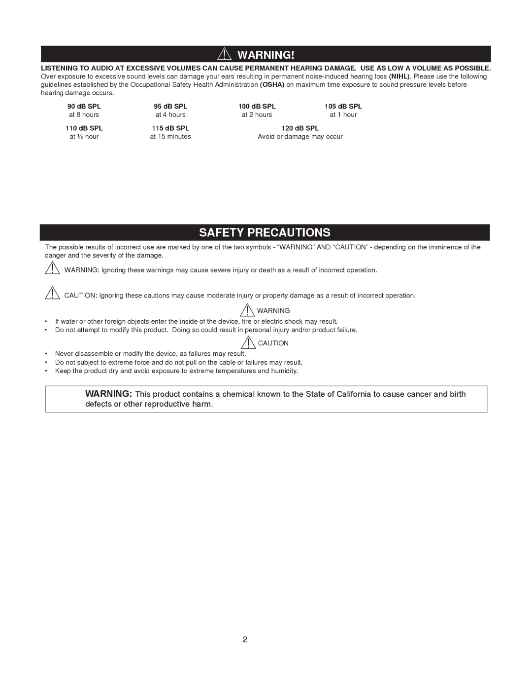 Shure SRH240m+ manual Safety Precautions 