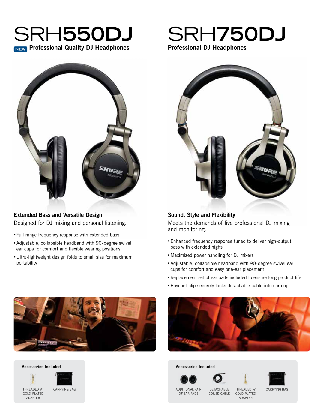 Shure SRH440 SRH240 manual NEW Professional Quality DJ Headphones, Professional DJ Headphones, Sound, Style and Flexibility 