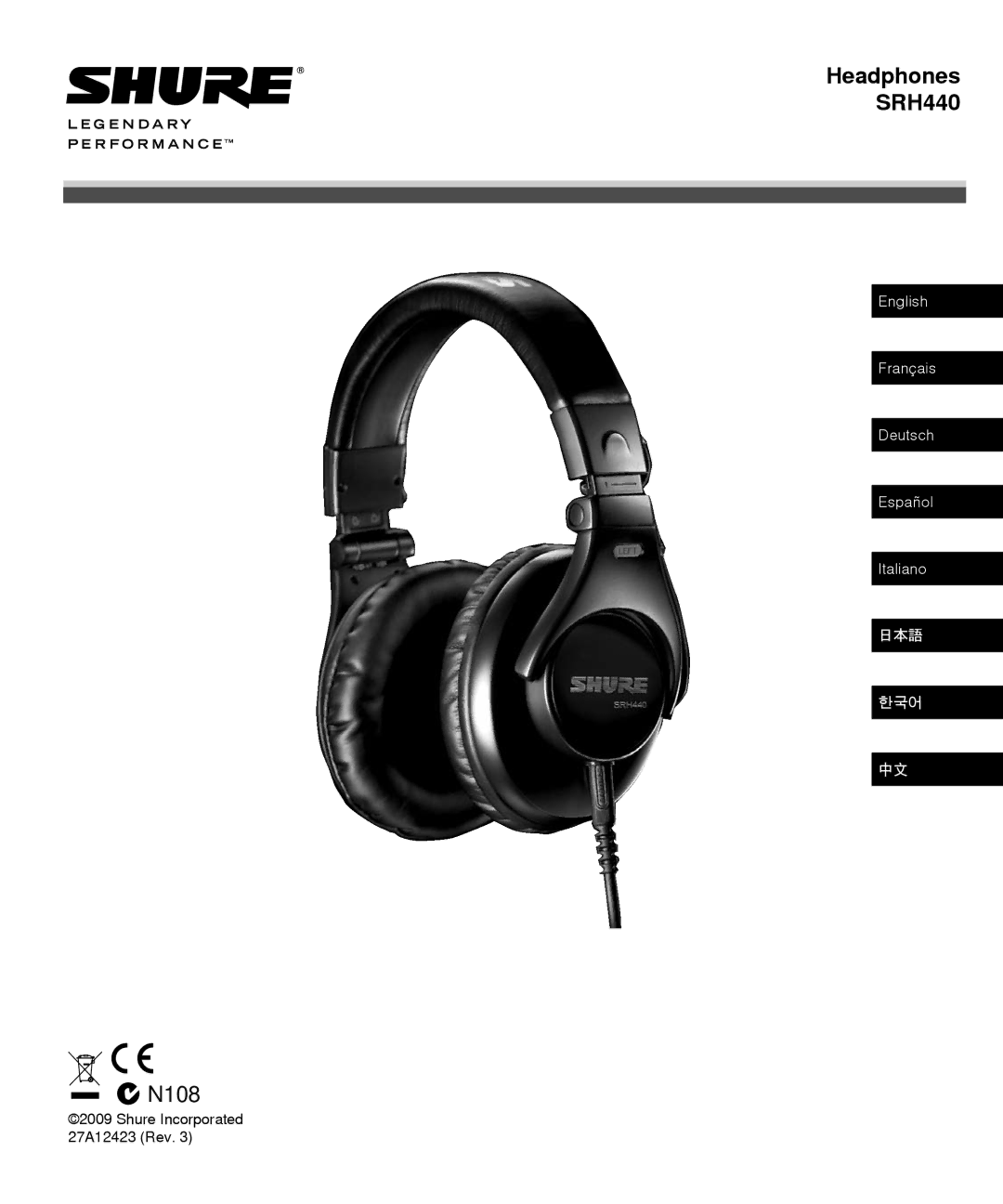 Shure manual Headphones SRH440 