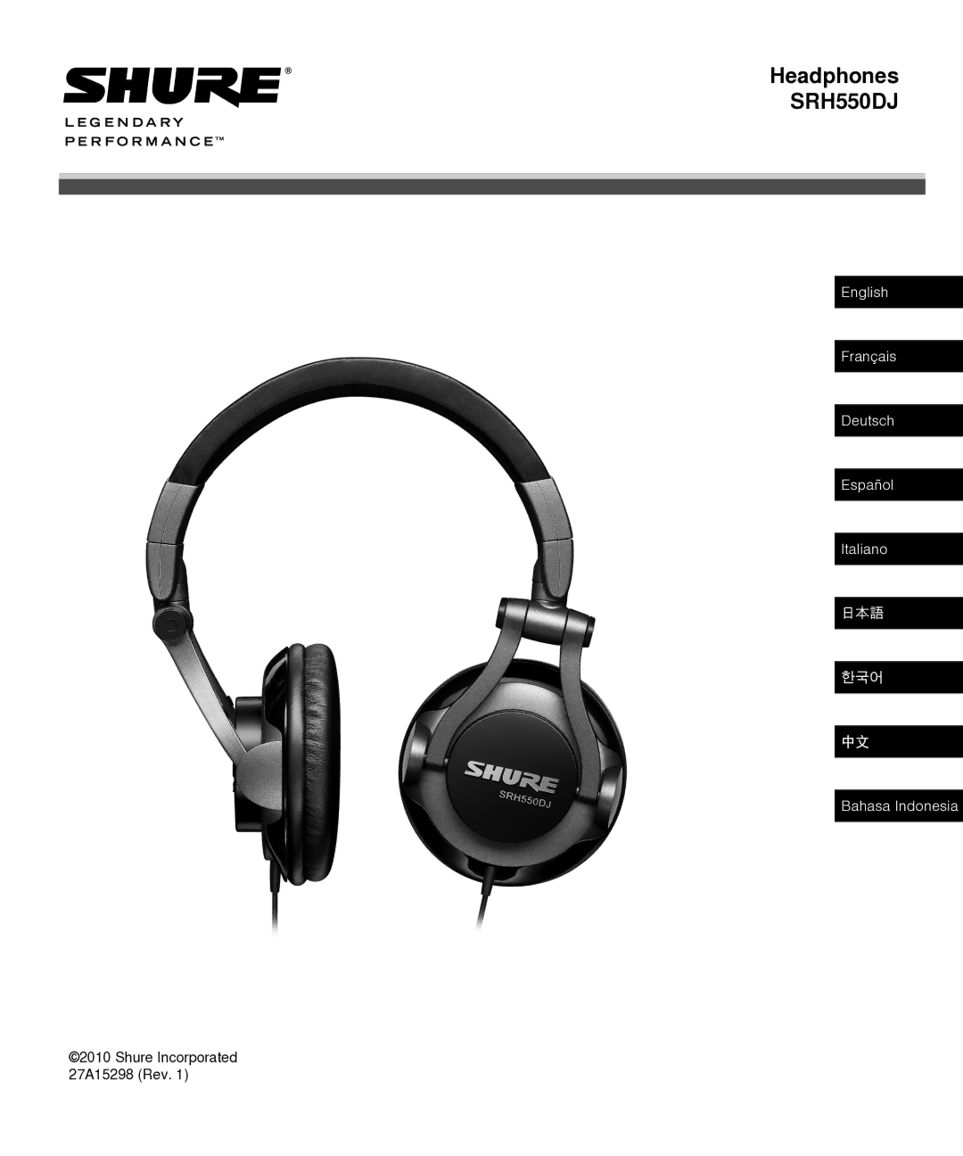 Shure SRH550DJ manual 