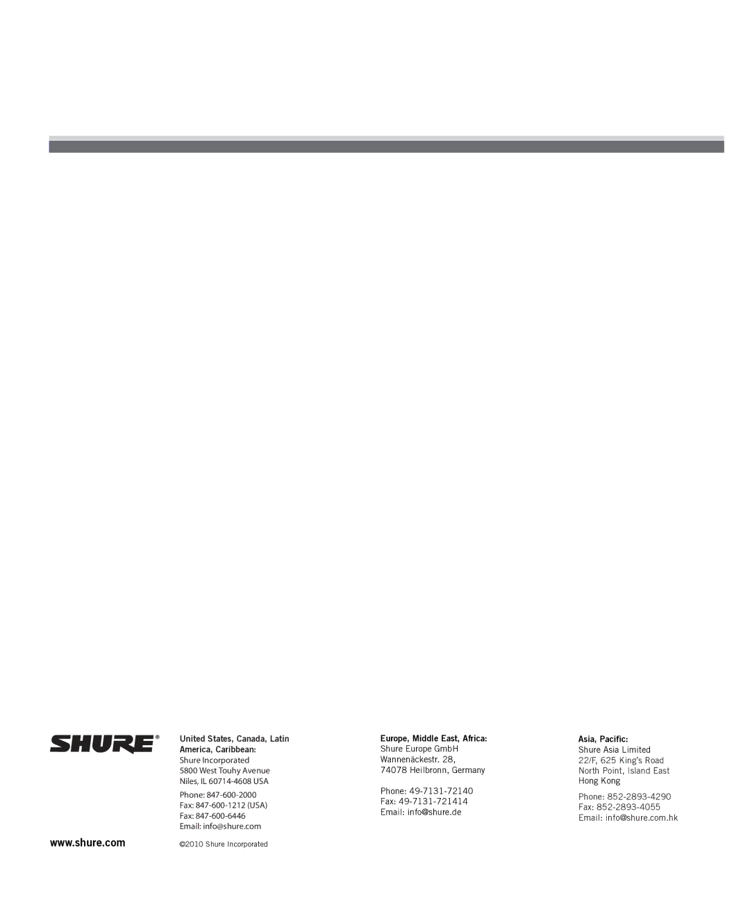 Shure SRH550DJ manual United States, Canada, Latin 