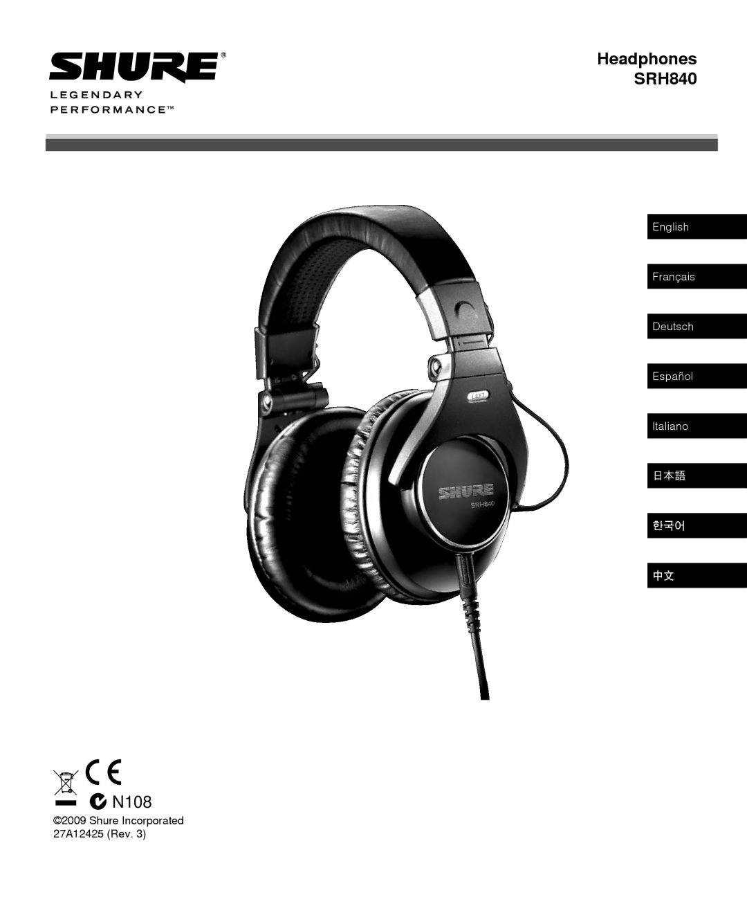 Shure manual Headphones SRH840 