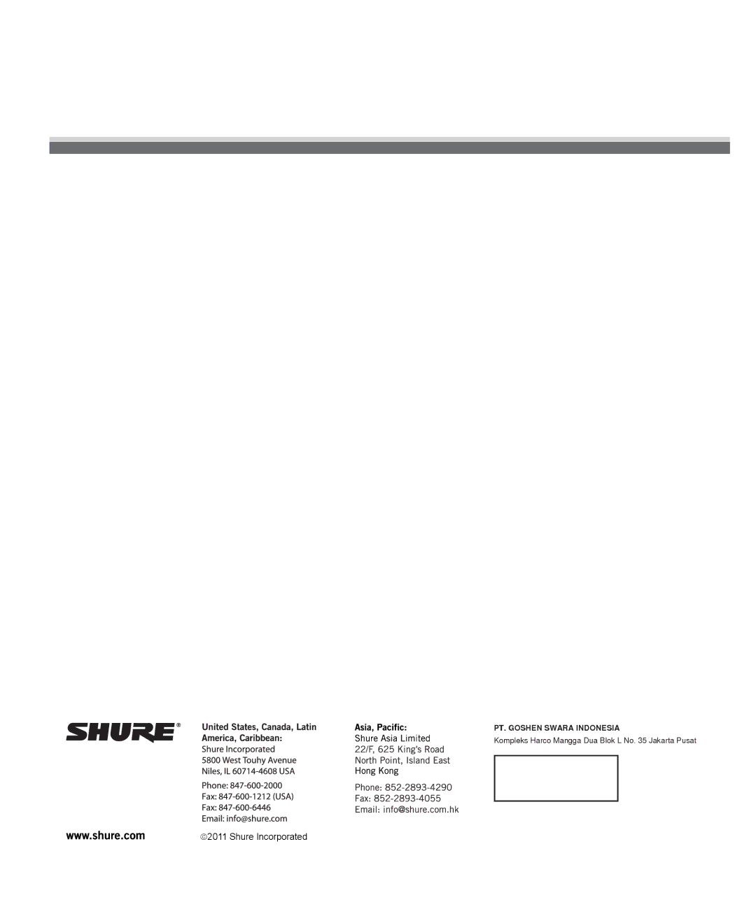 Shure SRH940 manual 2011 Shure Incorporated 