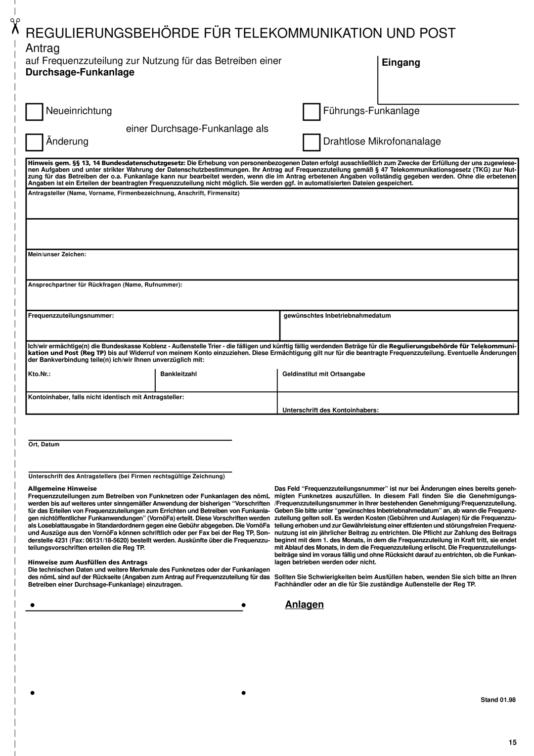 Shure TXS-140/OR, TXS-142/VT instruction manual Regulierungsbehörde FÜR Telekommunikation UND Post 