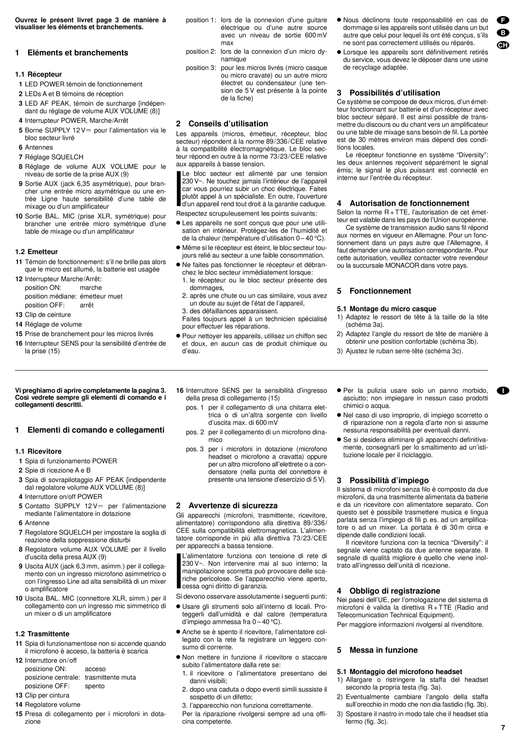 Shure TXS-140/OR, TXS-142/VT Eléments et branchements, Conseils d’utilisation, Possibilités d’utilisation, Fonctionnement 