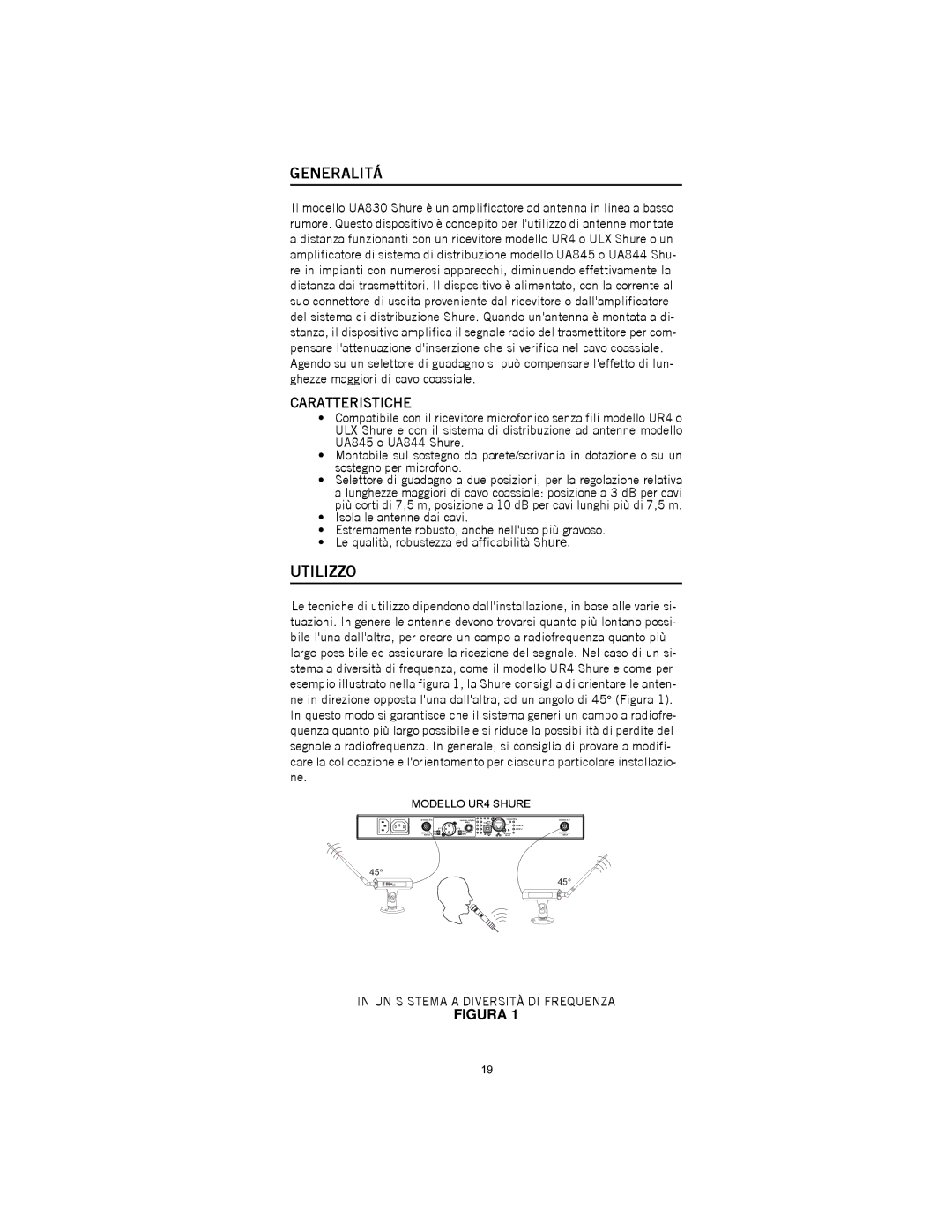 Shure UA830 manual Generalitá, Utilizzo, UN Sistema a Diversità DI Frequenza 