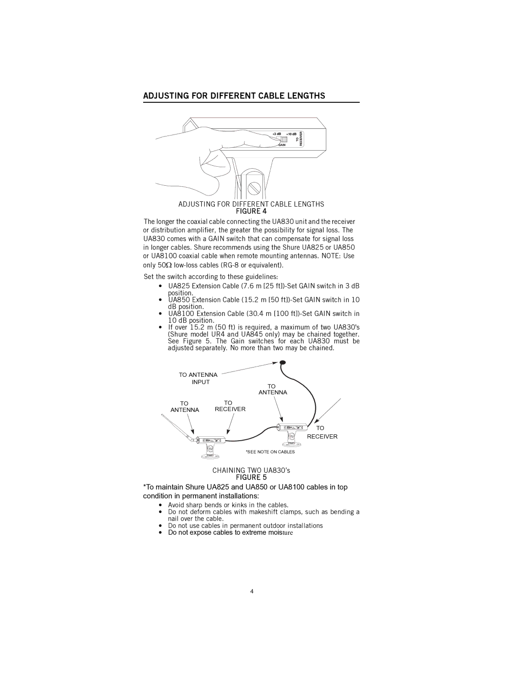 Shure UA830 manual Adjusting for Different Cable Lengths 