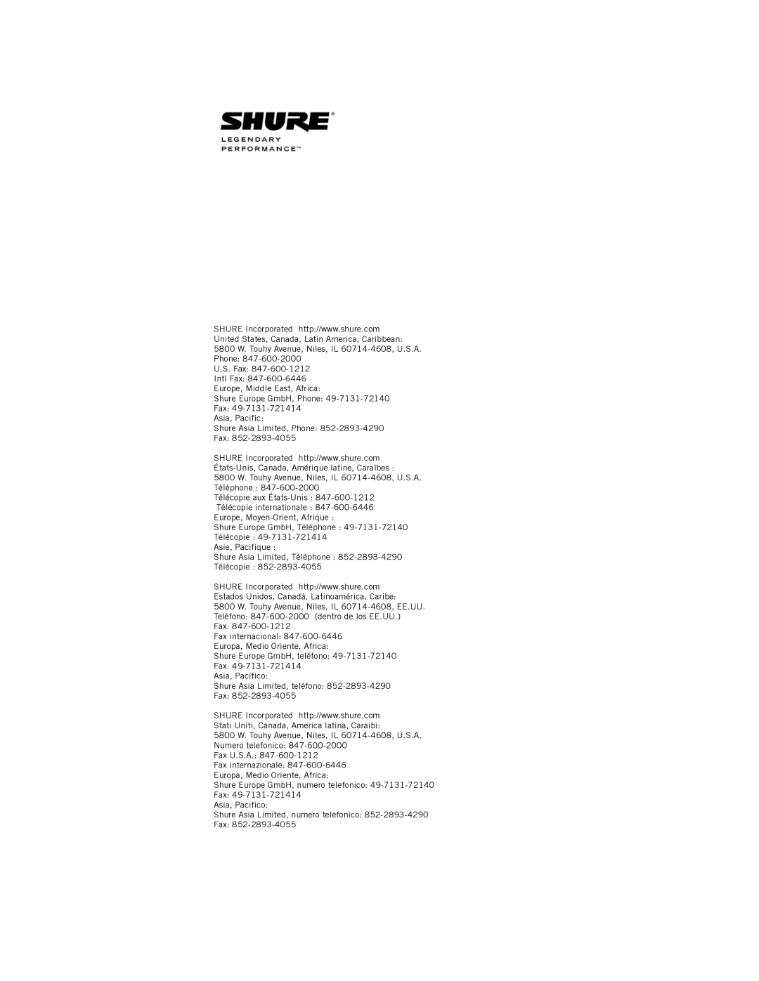 Shure UA830 manual 