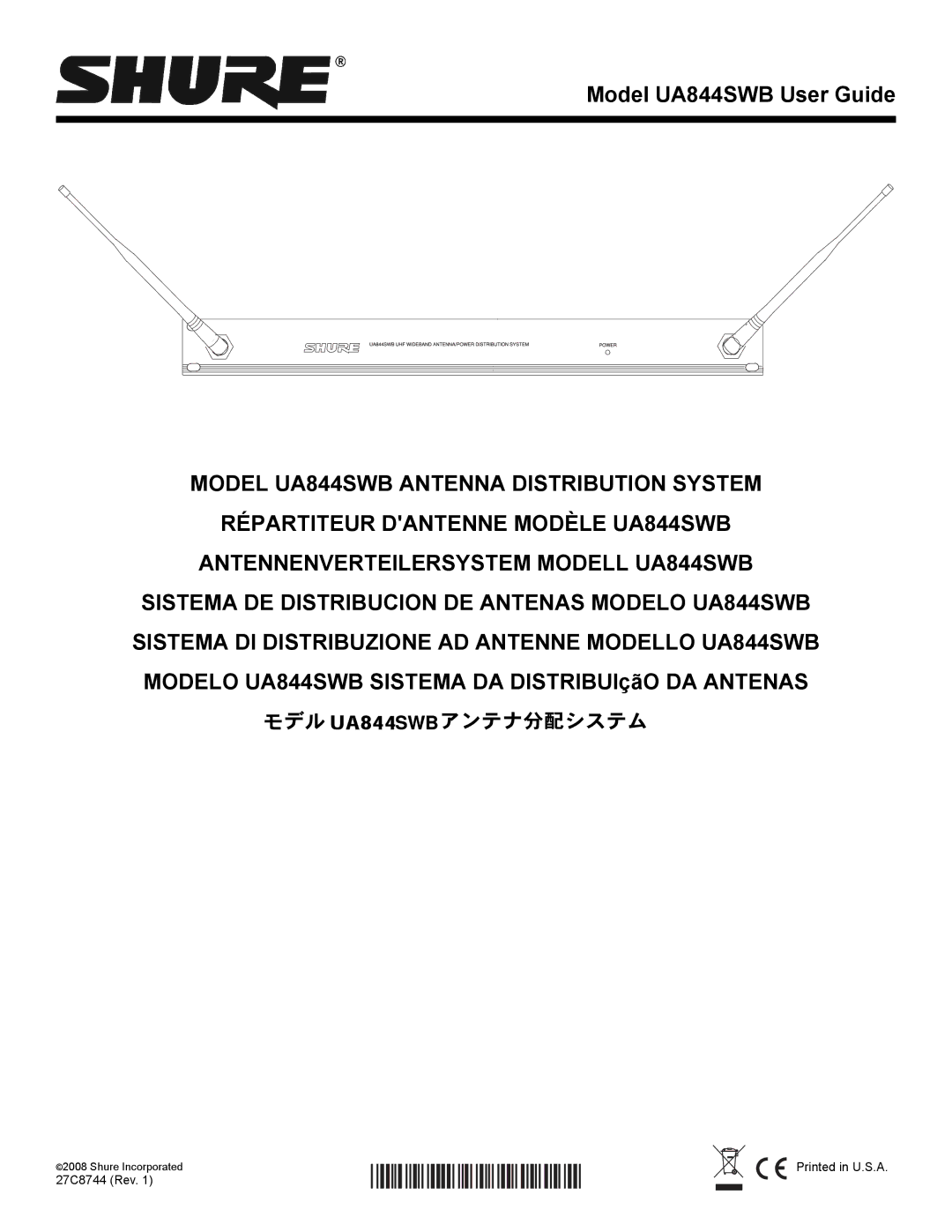 Shure UA844SWB manual 27A15561 