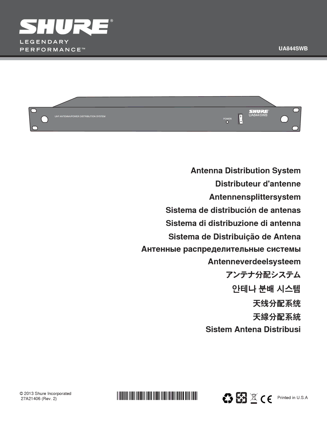 Shure manual Model UA844SWB User Guide 