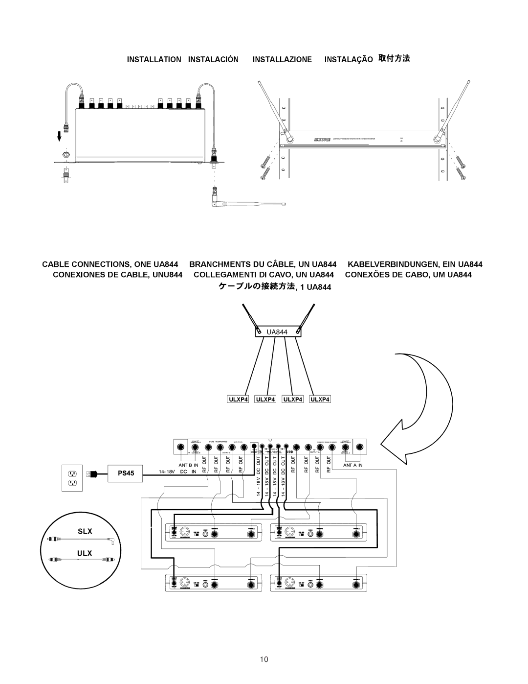 Shure UA844SWB manual Installation Instalación Installazione Instalação 