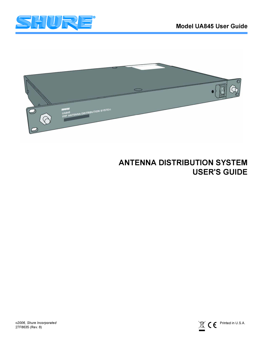 Shure UA845 manual Antenna Distribution System Users Guide 