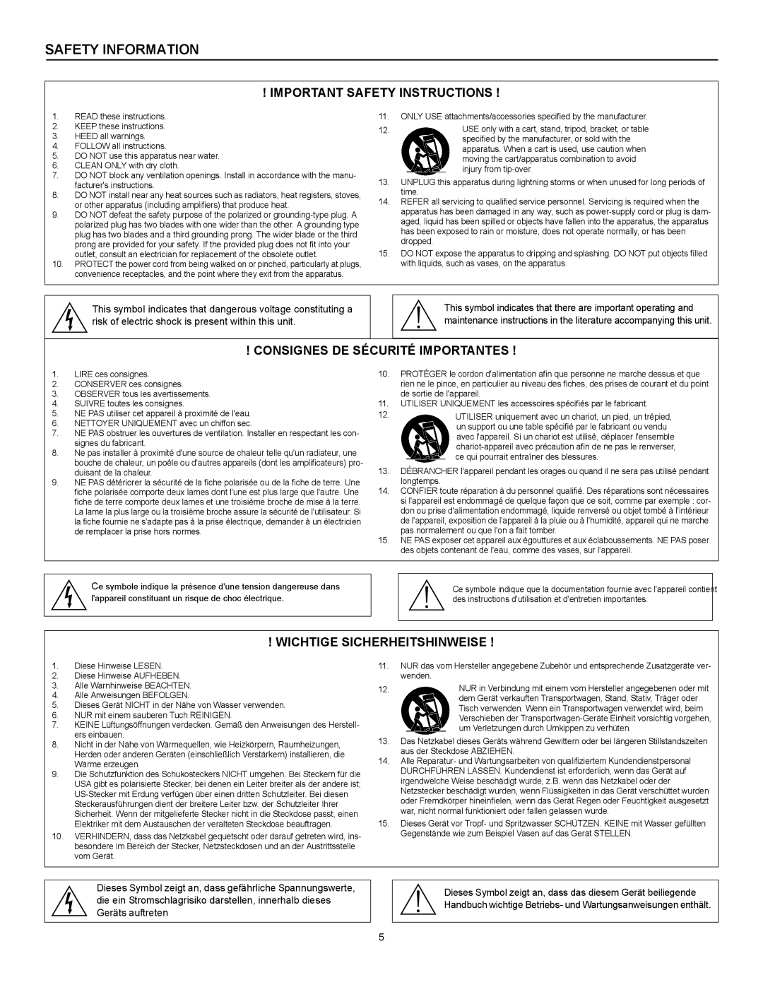 Shure UA845 manual Safety Information 