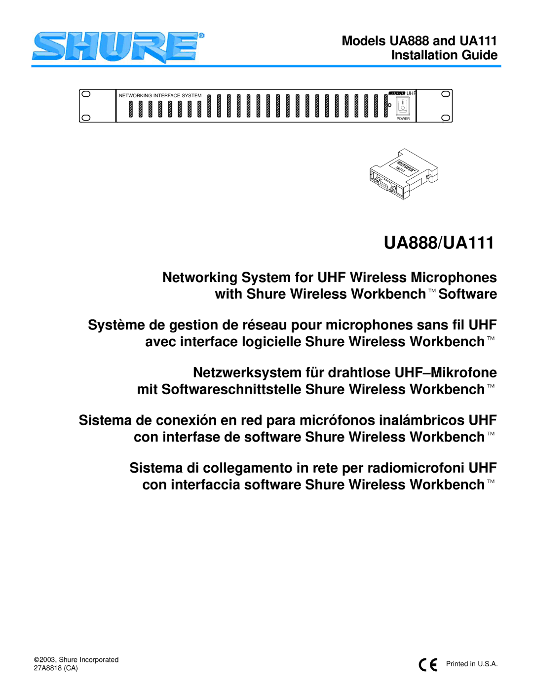 Shure manual UA888/UA111 