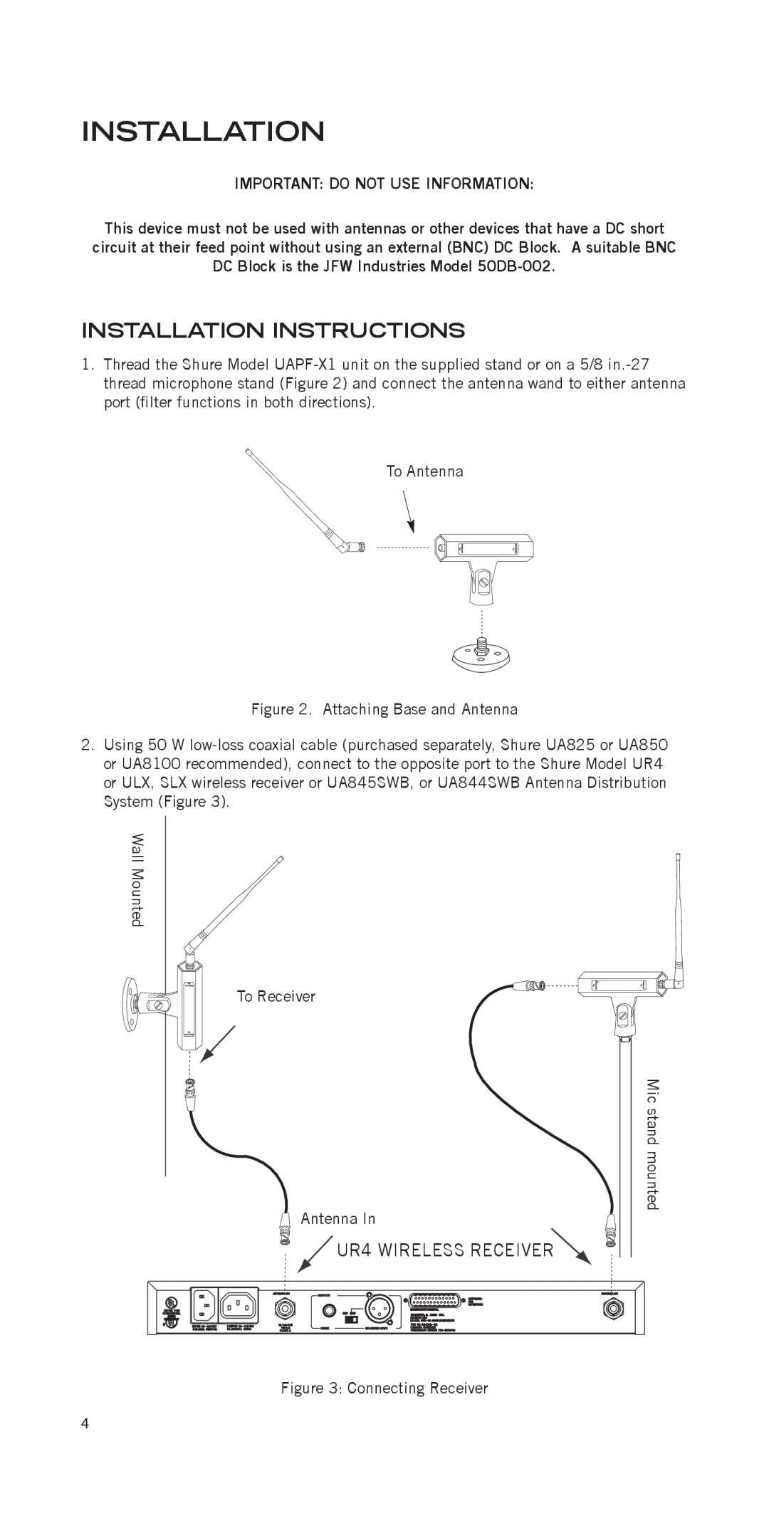 Shure UAPF-X1 manual Installation Instructions 