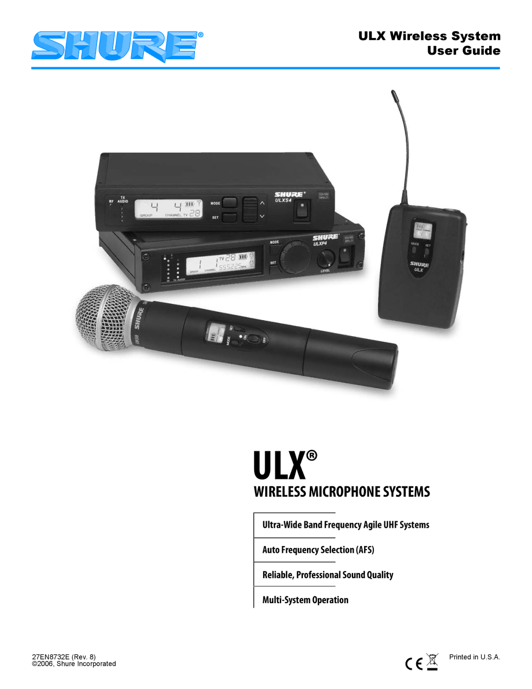 Shure ULX manual 44.*$3010/&445&.4 