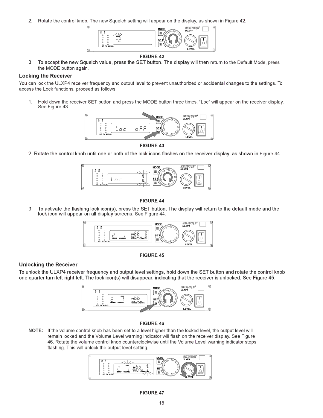 Shure ULX manual Locking the Receiver, Unlocking the Receiver 