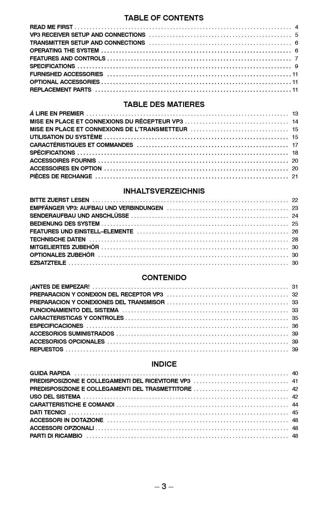 Shure VP manual Table of Contents 