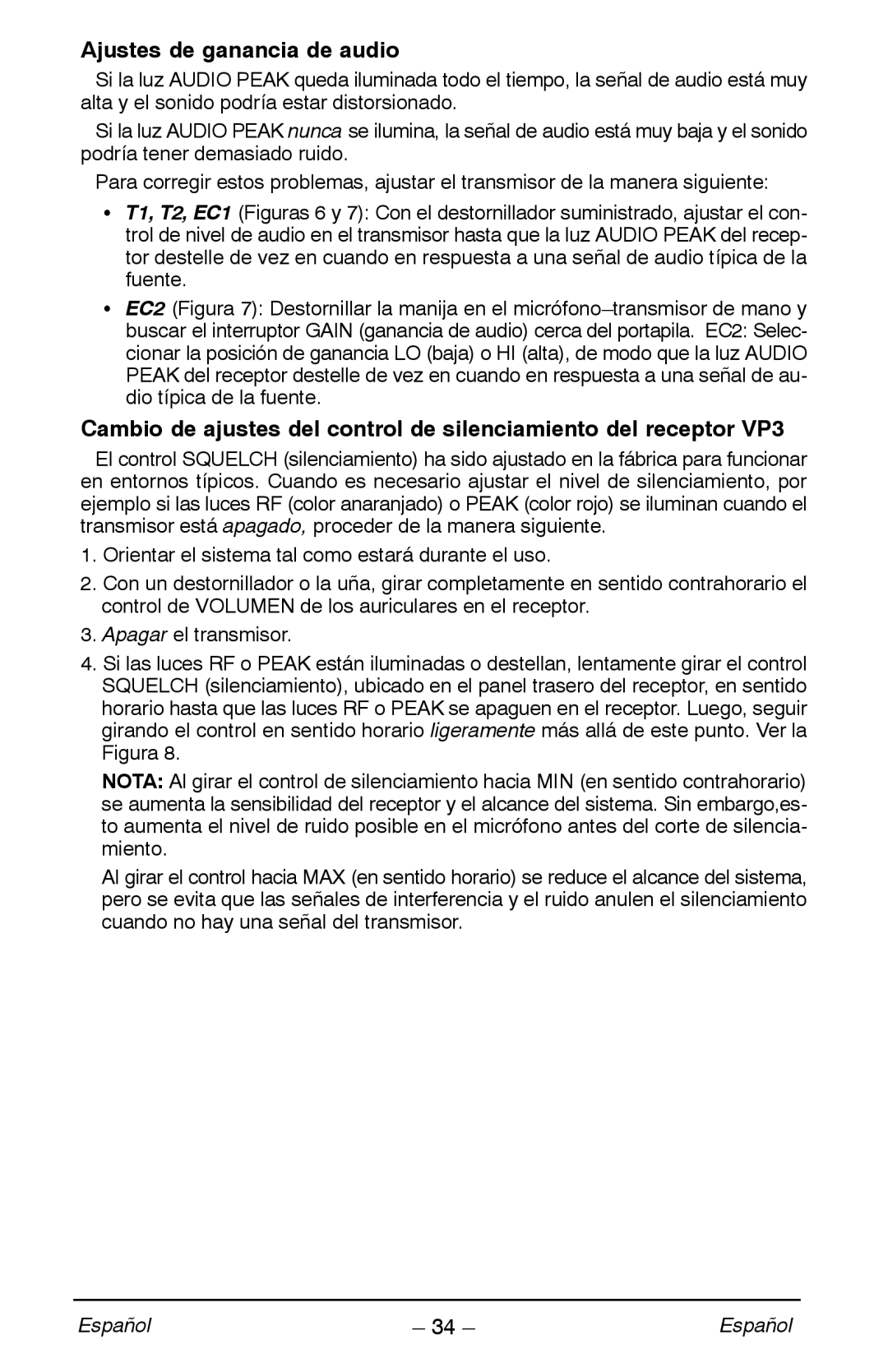 Shure VP manual Ajustes de ganancia de audio 