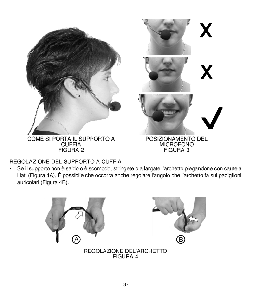 Shure WH20 manual Regolazione DEL Supporto a Cuffia, Regolazione DEL’ARCHETTO 