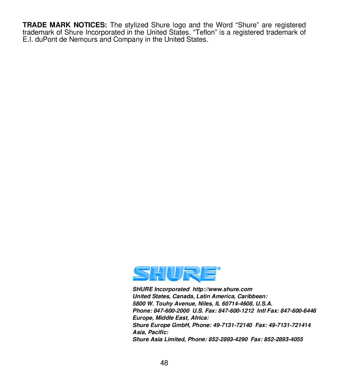 Shure WH30 manual 