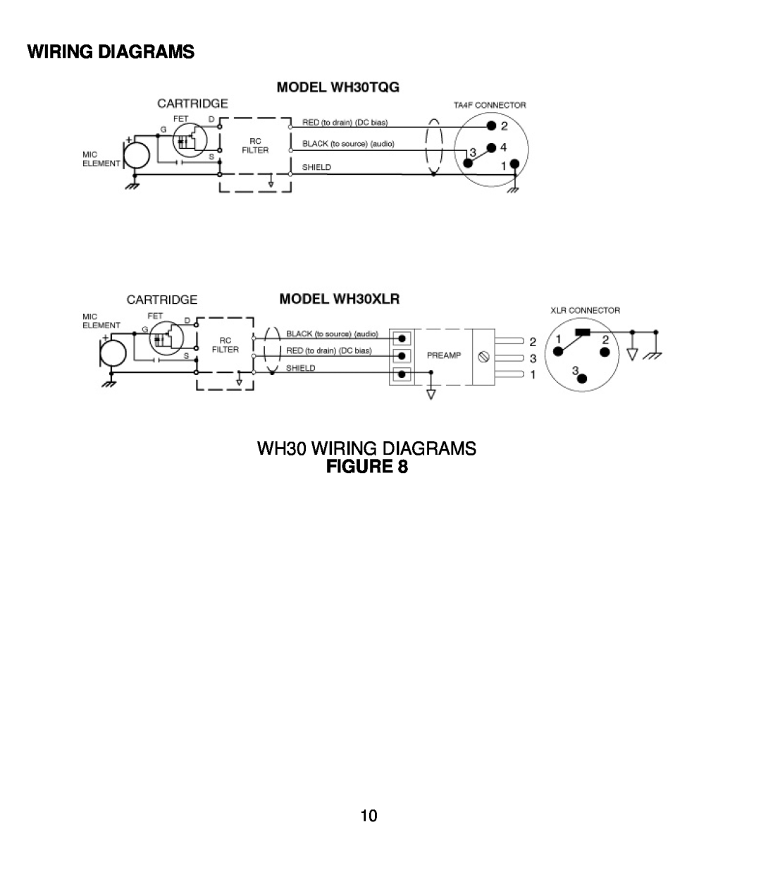 Shure manual Wiring Diagrams, WH30 WIRING DIAGRAMS 