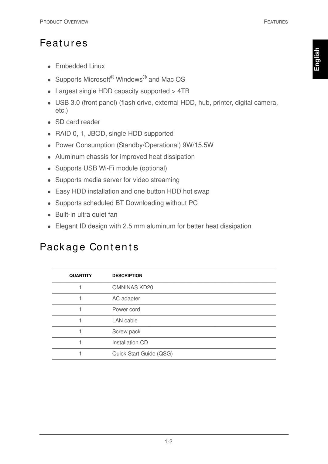 Shuttle Computer Group 74RKD20005SHU001 user manual Features, Package Contents 