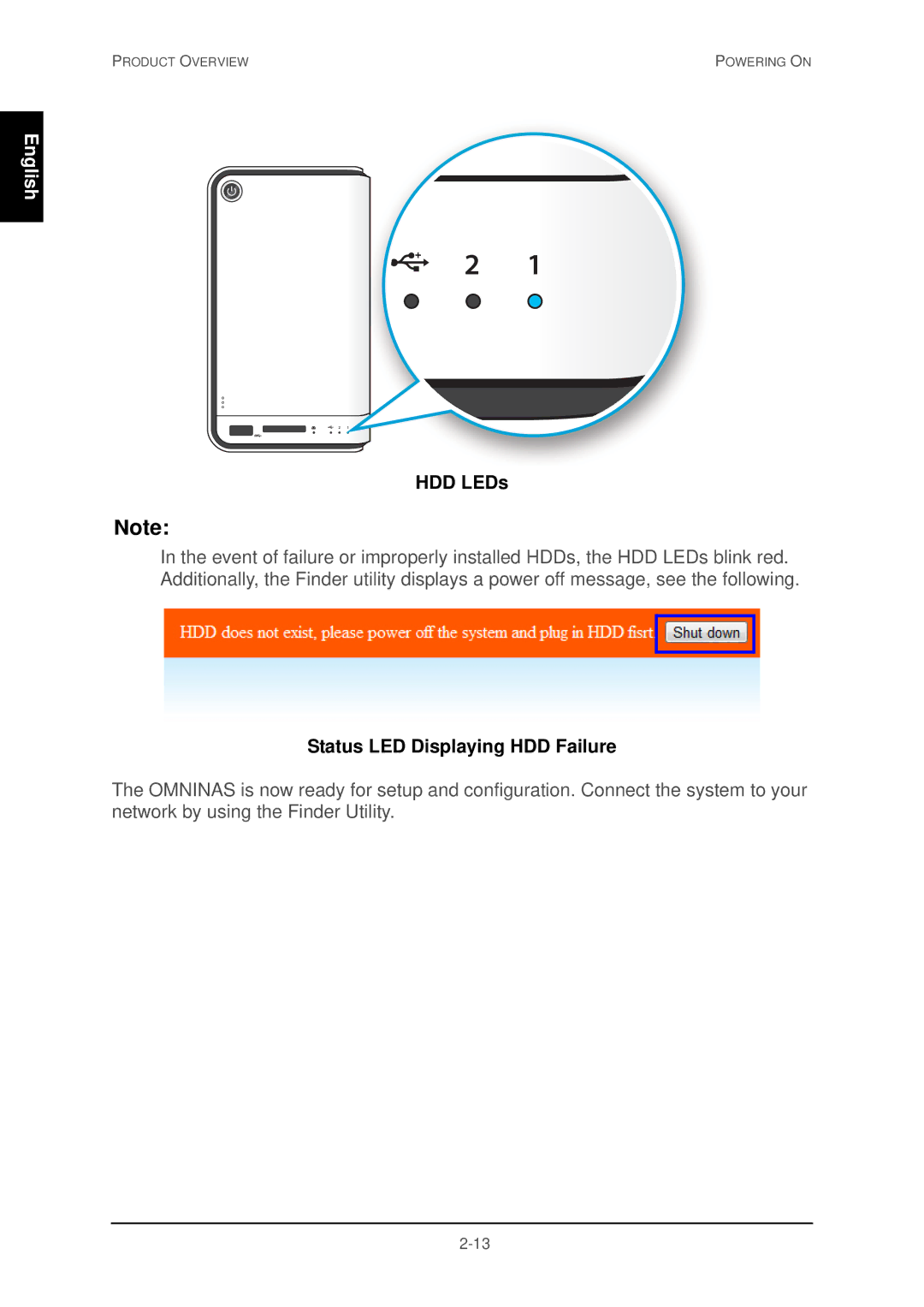 Shuttle Computer Group 74RKD20005SHU001 user manual HDD LEDs, Status LED Displaying HDD Failure 