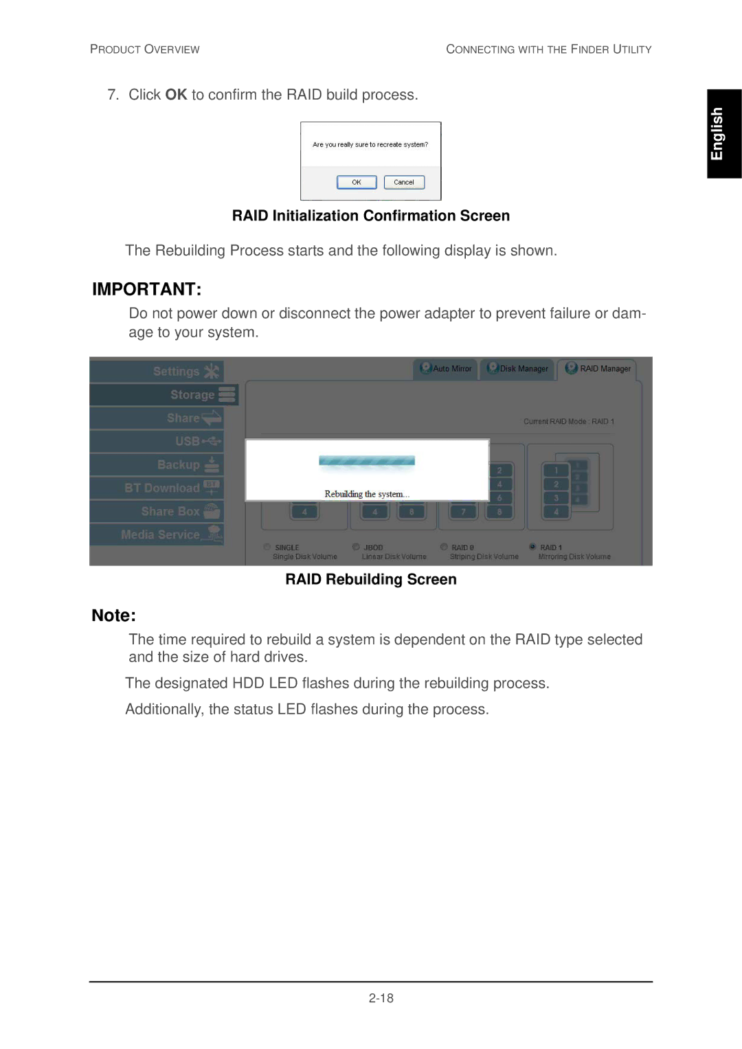 Shuttle Computer Group 74RKD20005SHU001 user manual RAID Initialization Confirmation Screen, RAID Rebuilding Screen 