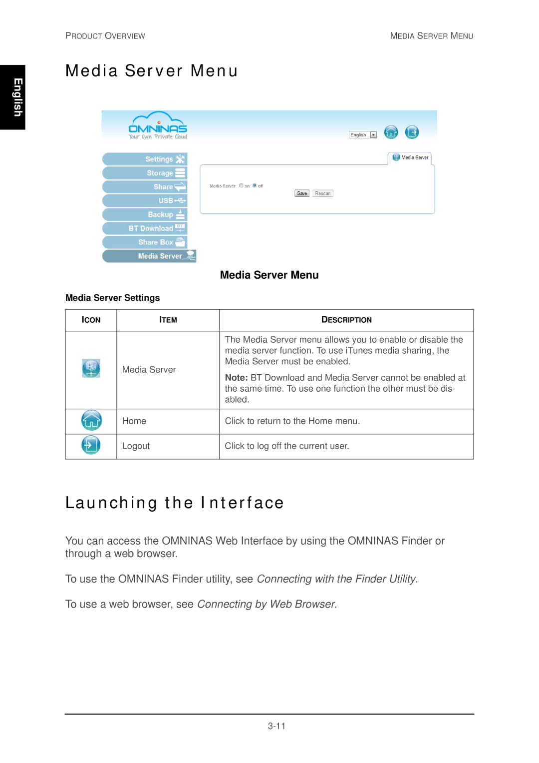 Shuttle Computer Group 74RKD20005SHU001 user manual Media Server Menu, Launching the Interface, Media Server Settings 