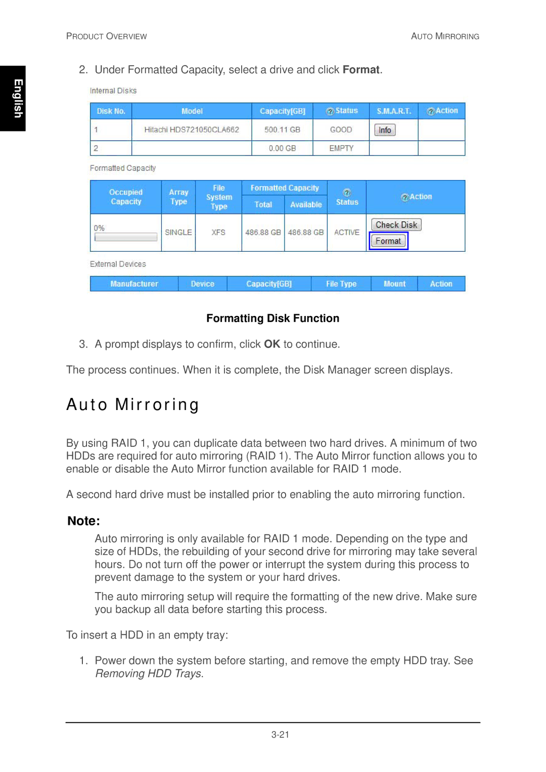 Shuttle Computer Group 74RKD20005SHU001 user manual Auto Mirroring, Formatting Disk Function 