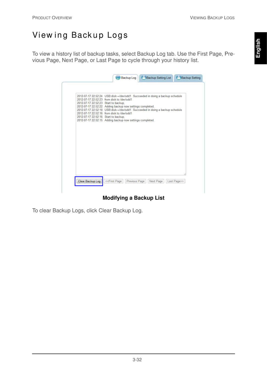 Shuttle Computer Group 74RKD20005SHU001 user manual Viewing Backup Logs 