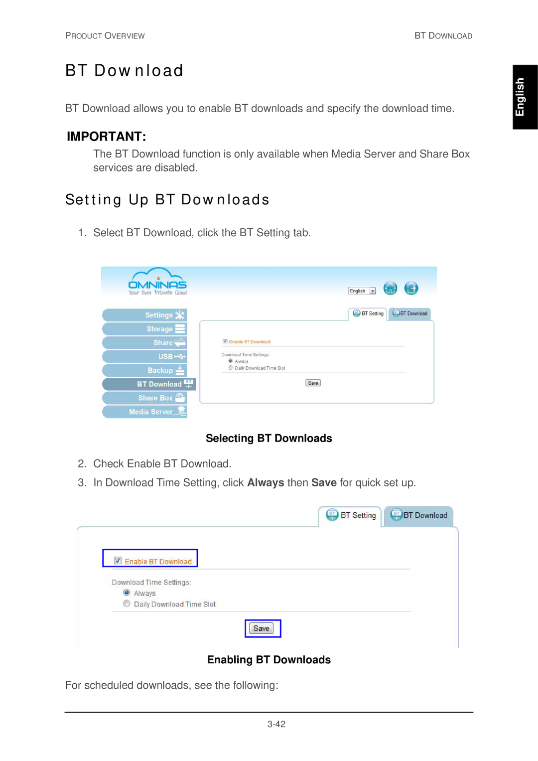 Shuttle Computer Group 74RKD20005SHU001 Setting Up BT Downloads, Selecting BT Downloads, Enabling BT Downloads 