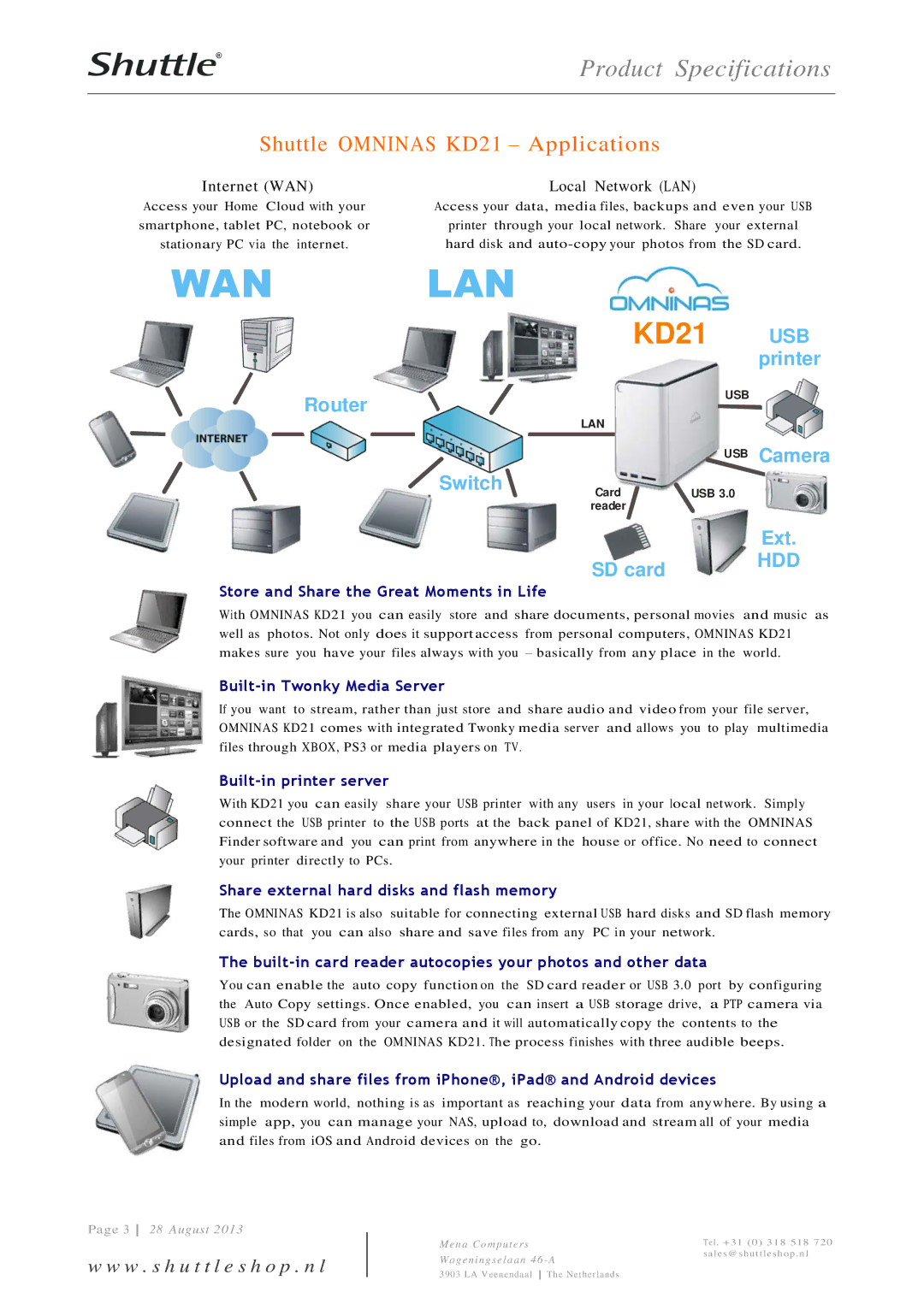 Shuttle Computer Group specifications Shuttle Omninas KD21 Applications 